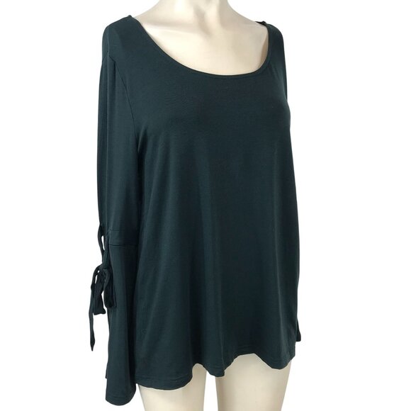 GARNET HILL -WOMEN'S MEDIUM - DARK GREEN -BELL SLEEVES ROUND NECK TENCEL SHIRT - Picture 1 of 8